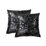 Set of Two 18" Black and Silver Cowhide Throw Pillow - Homeroots