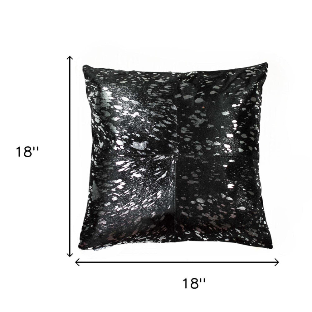 Set of Two 18" Black and Silver Cowhide Throw Pillow - Homeroots - Flyclothing LLC