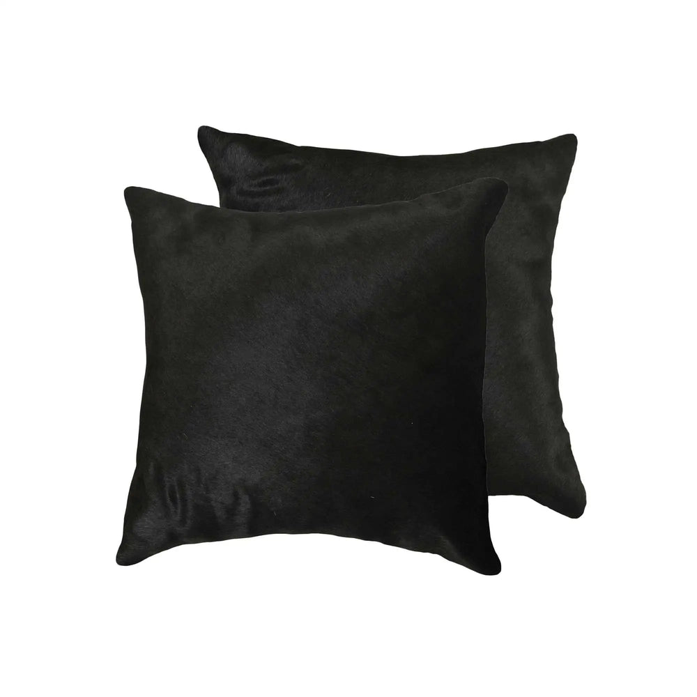 Set of Two 18" Black Cowhide Throw Pillow - Homeroots - Flyclothing LLC