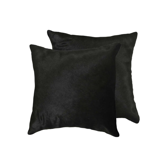 Set of Two 18" Black Cowhide Throw Pillow - Homeroots