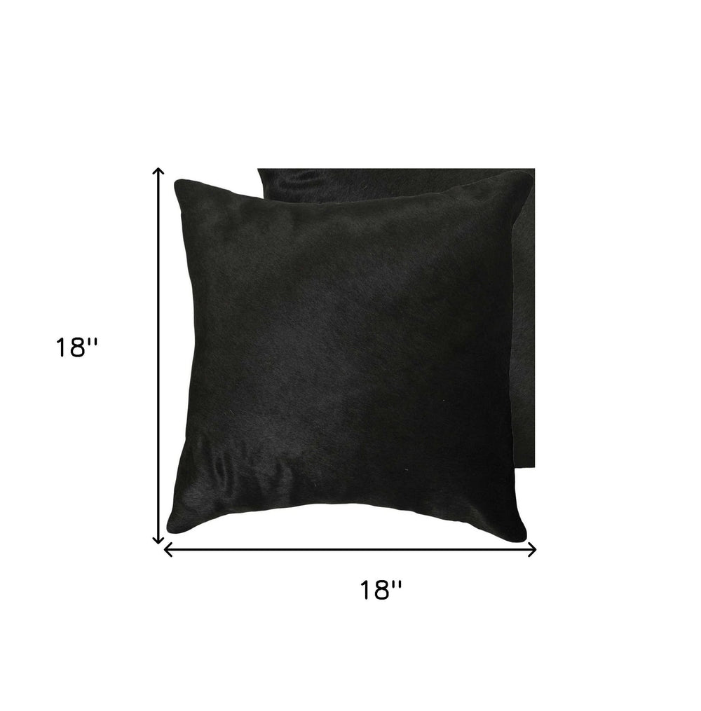 Set of Two 18" Black Cowhide Throw Pillow - Homeroots - Flyclothing LLC
