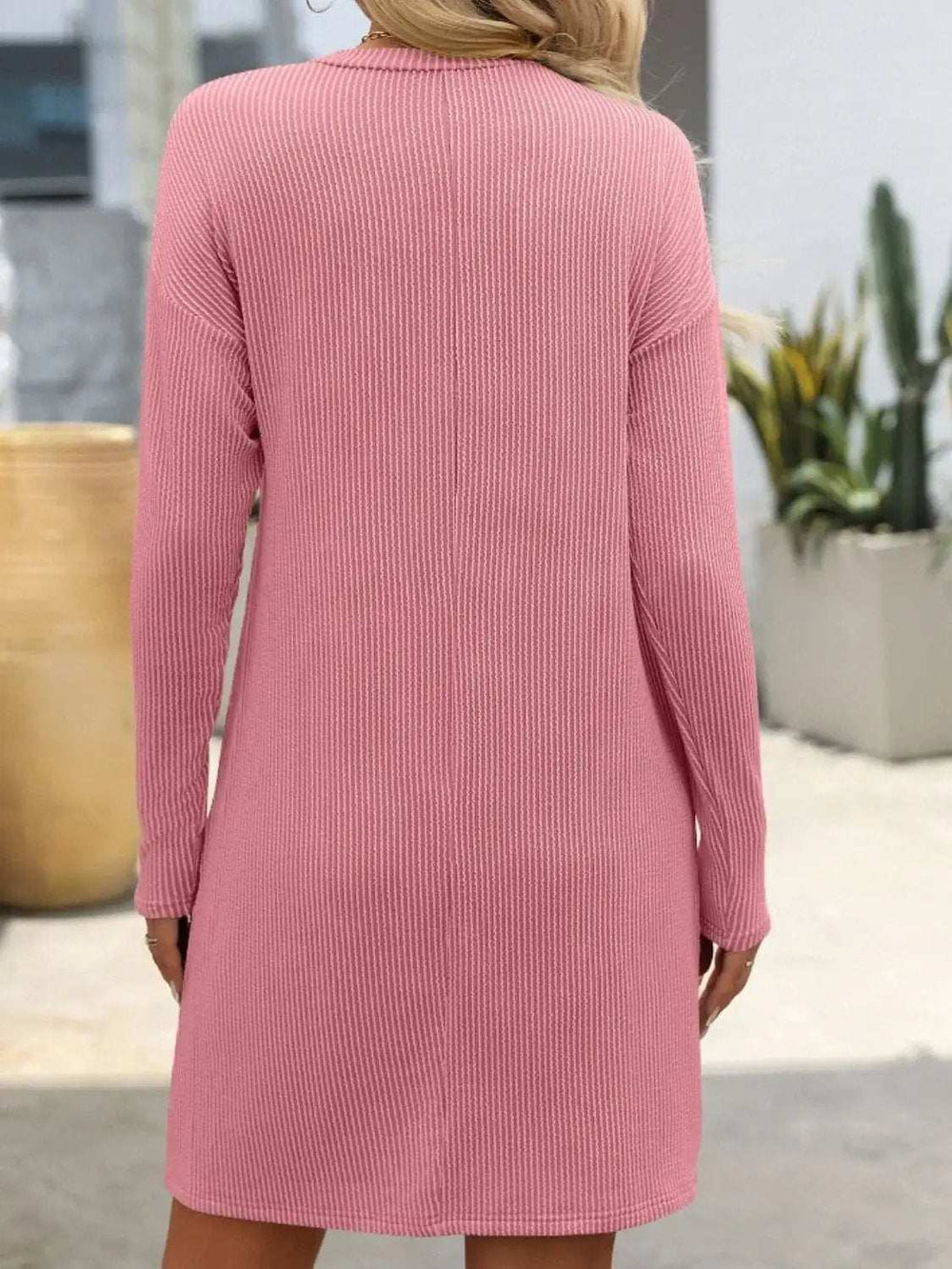 Striped Round Neck Long Sleeve Mini Dress - Trendsi - Flyclothing LLC