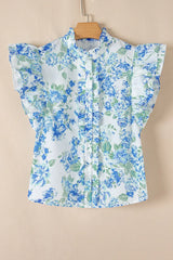 Floral Print Ruffle Sleeve Frilly Button Up Shirt - Trendsi - Flyclothing LLC
