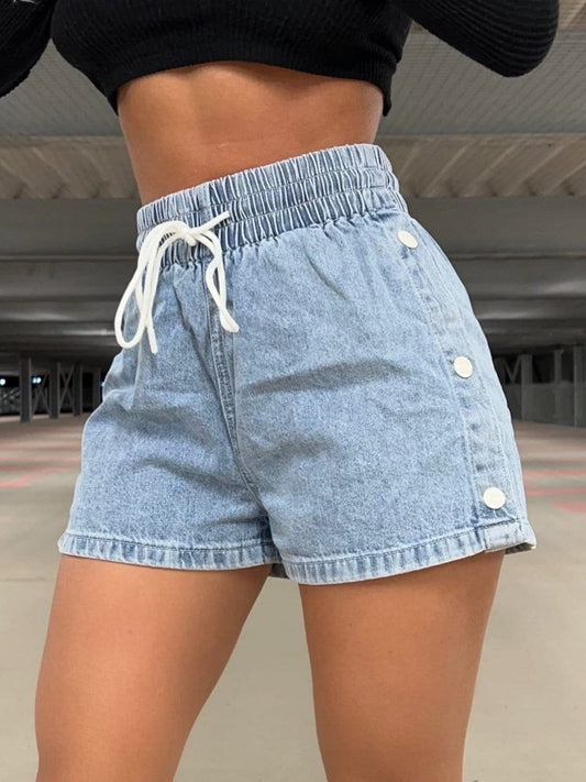 Drawstring High Waist Denim Shorts - Trendsi