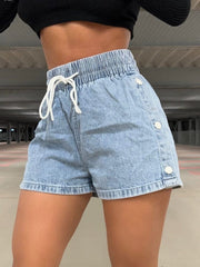 Drawstring High Waist Denim Shorts - Trendsi
