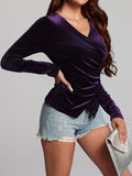 Ruched Surplice Long Sleeve Top - Trendsi