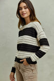 SO ME Openwork Round Neck Wide Stripe Textured Sweater - Trendsi - Flyclothing LLC