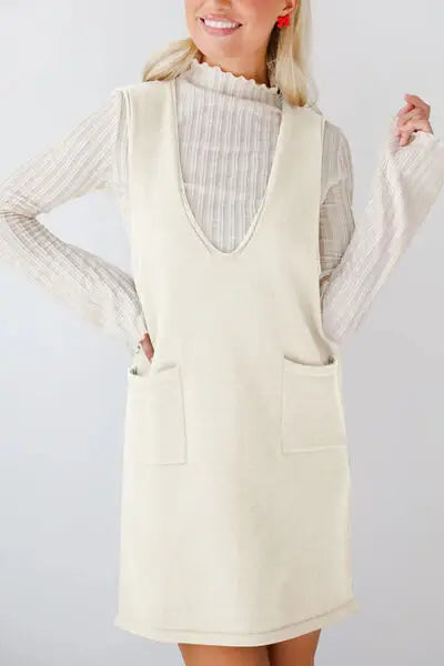 Lovelet Pocketed V-Neck Mini Sweater Overall Dress - Trendsi - Flyclothing LLC