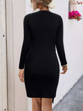 Round Neck Long Sleeve Bodycon Dress - Trendsi - Flyclothing LLC
