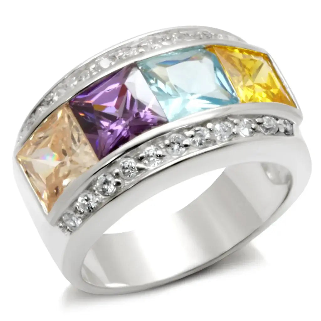 32919 - High-Polished 925 Sterling Silver Ring with AAA Grade CZ in Multi Color - Alamode - Flyclothing LLC