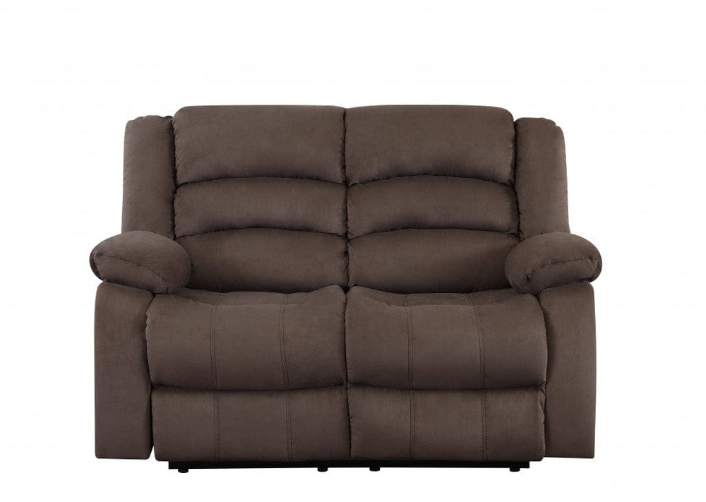 60" Brown Microfiber Manual Reclining Loveseat - Homeroots