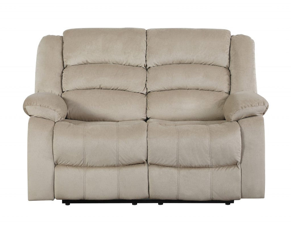 60" Beige Microfiber Manual Reclining Loveseat - Homeroots