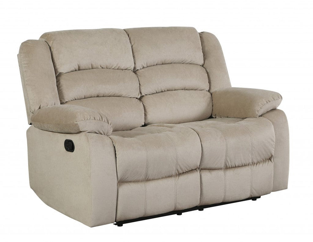 60" Beige Microfiber Manual Reclining Loveseat - Homeroots - Flyclothing LLC