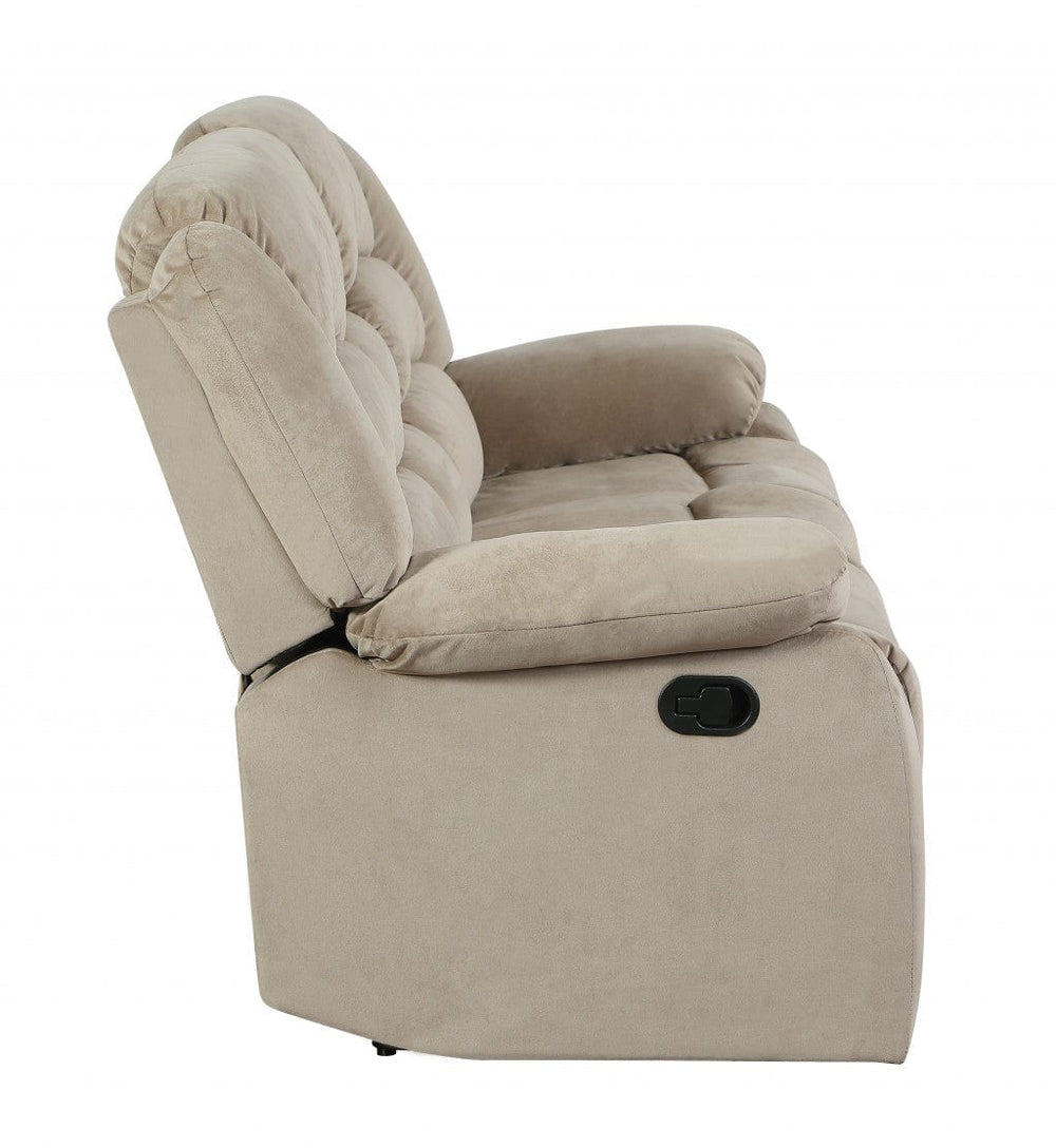 60" Beige Microfiber Manual Reclining Loveseat - Homeroots - Flyclothing LLC