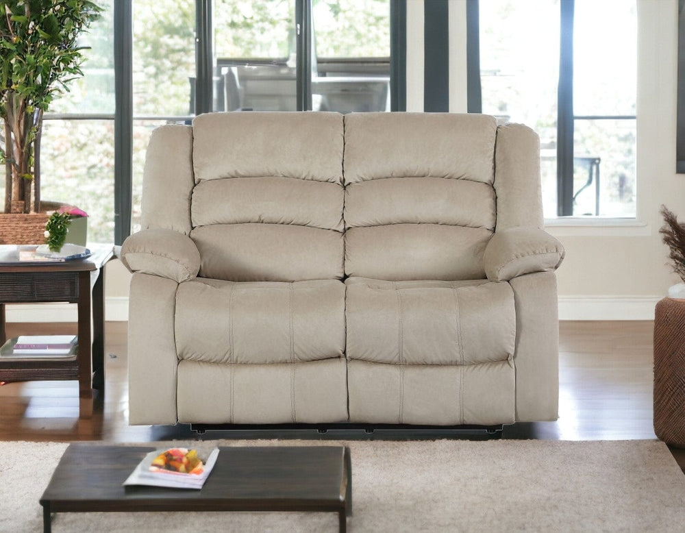 60" Beige Microfiber Manual Reclining Loveseat - Homeroots - Flyclothing LLC
