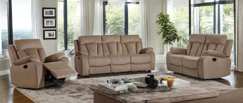 Three Piece Indoor Beige Microsuede Six Person Seating Set - Homeroots - Flyclothing LLC