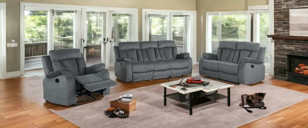 Three Piece Indoor Gray Microsuede Six Person Seating Set - Homeroots - Flyclothing LLC