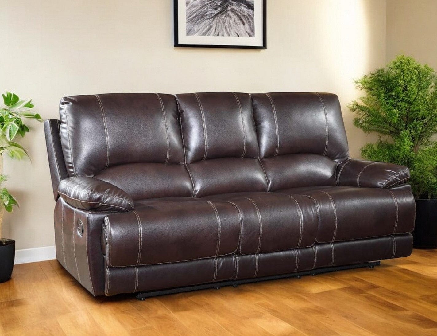 89" Brown Microfiber Reclining Sofa With Black Legs - Homeroots - Flyclothing LLC