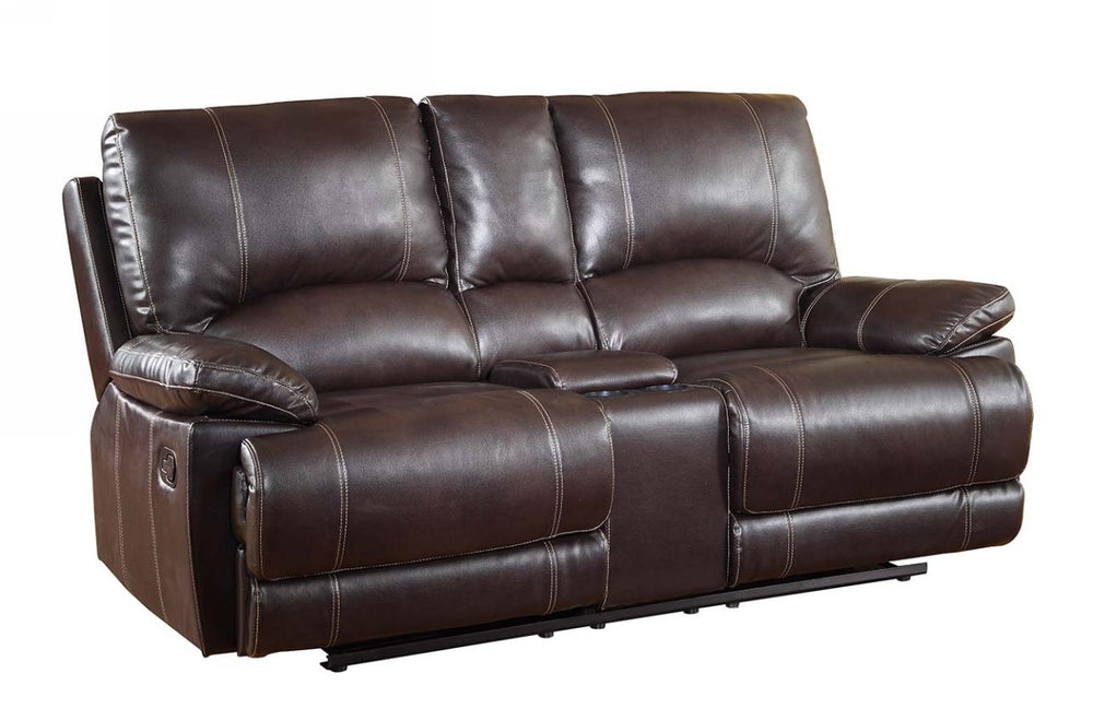 76" Brown Faux Leather Manual Reclining Love Seat With Storage - Homeroots