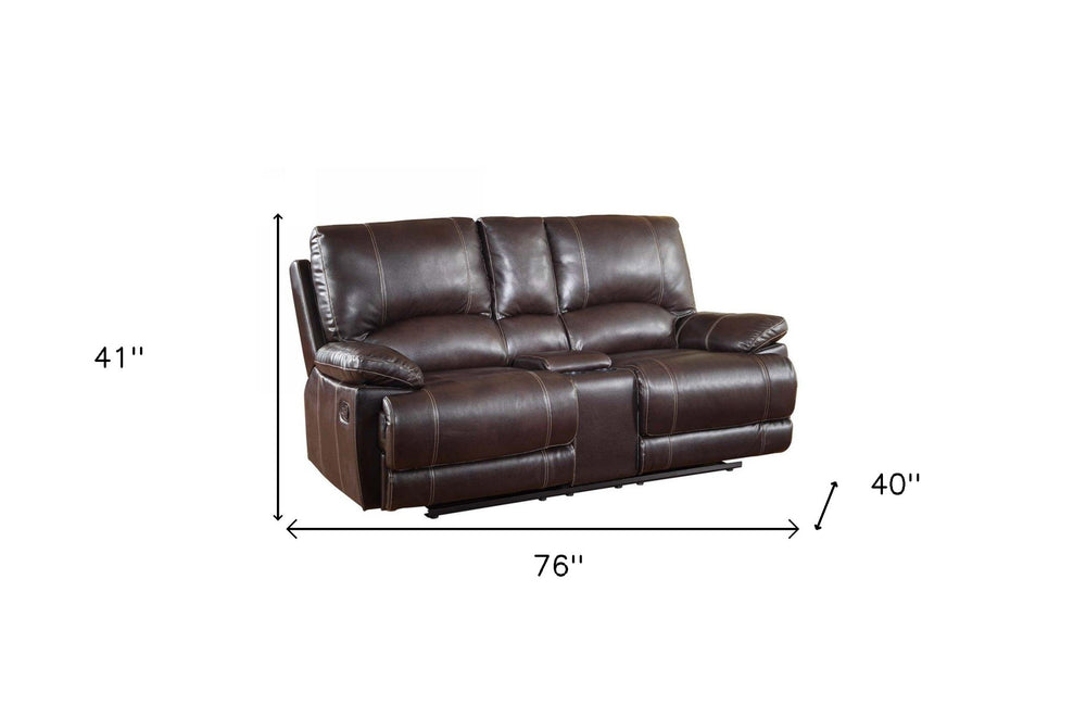 76" Brown Faux Leather Manual Reclining Love Seat With Storage - Homeroots - Flyclothing LLC