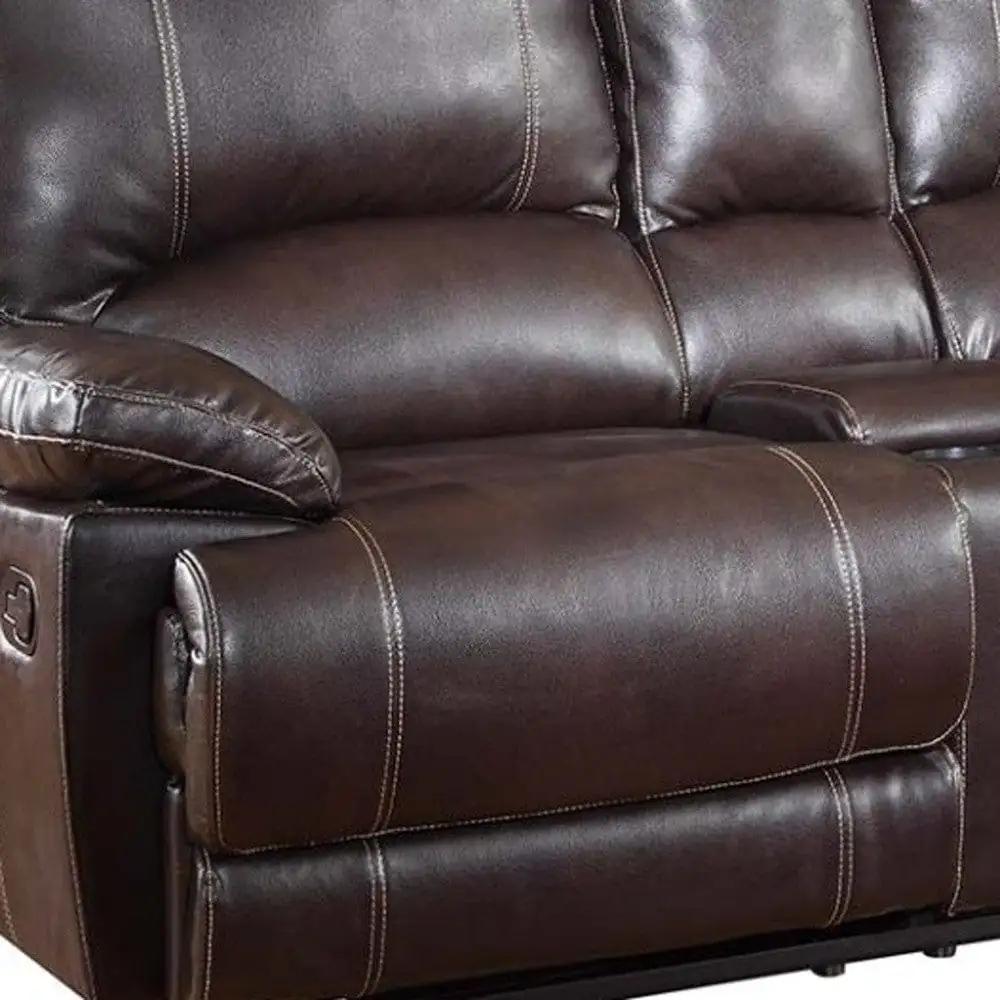76" Brown Faux Leather Manual Reclining Love Seat With Storage - Homeroots - Flyclothing LLC