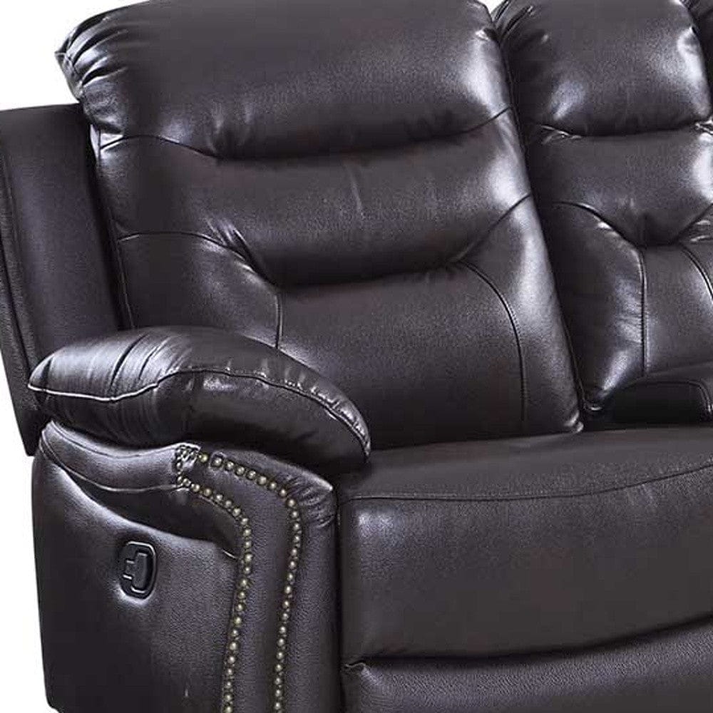 75" Brown Faux Leather Manual Reclining Love Seat With Storage - Homeroots - Flyclothing LLC