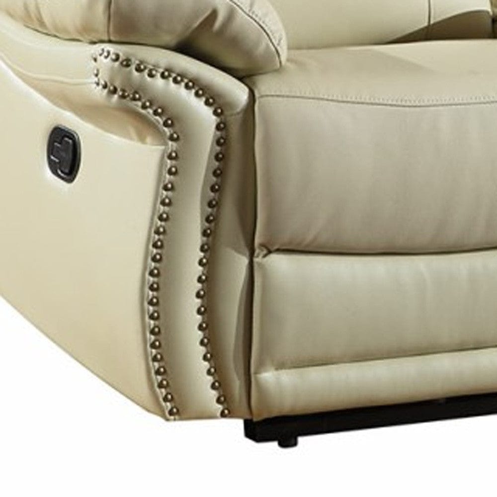 75" Beige Faux Leather Manual Reclining Love Seat With Storage - Homeroots - Flyclothing LLC