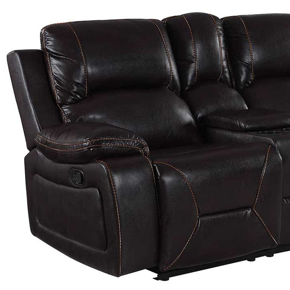 77" Brown Faux Leather Manual Reclining Love Seat With Storage - Homeroots - Flyclothing LLC