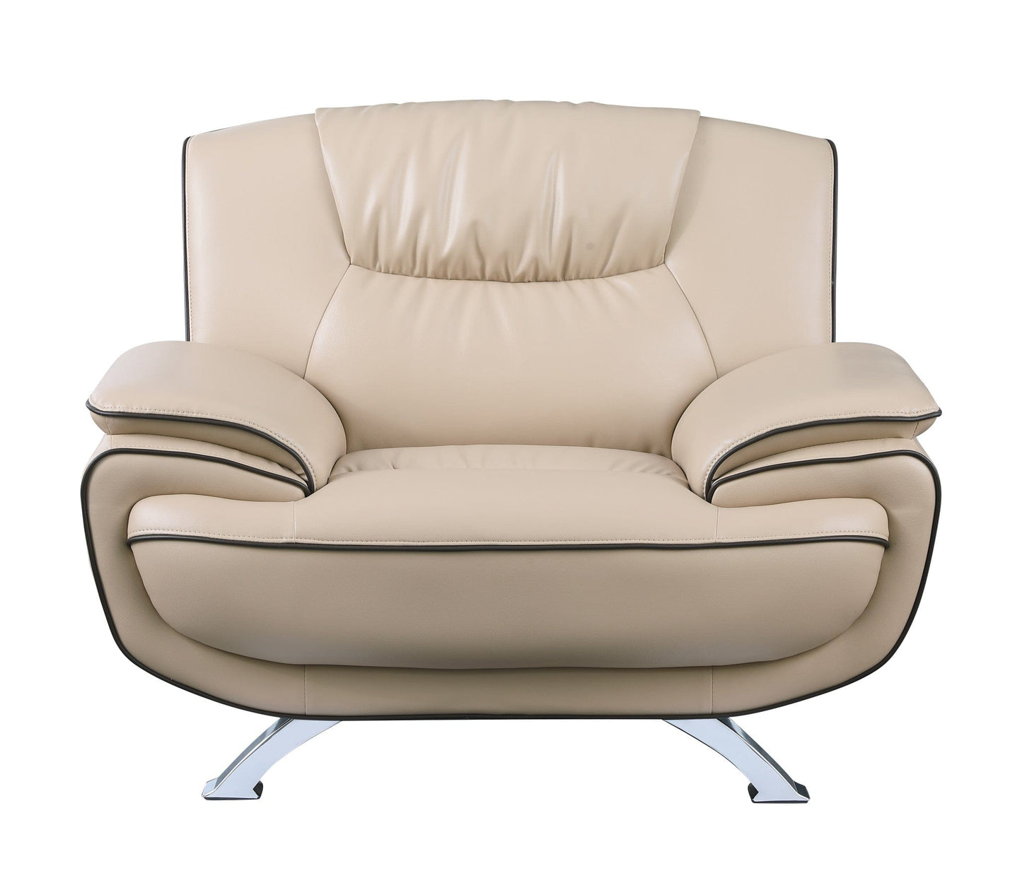 47" Beige And Silver Leather Match Arm Chair - Homeroots - Flyclothing LLC