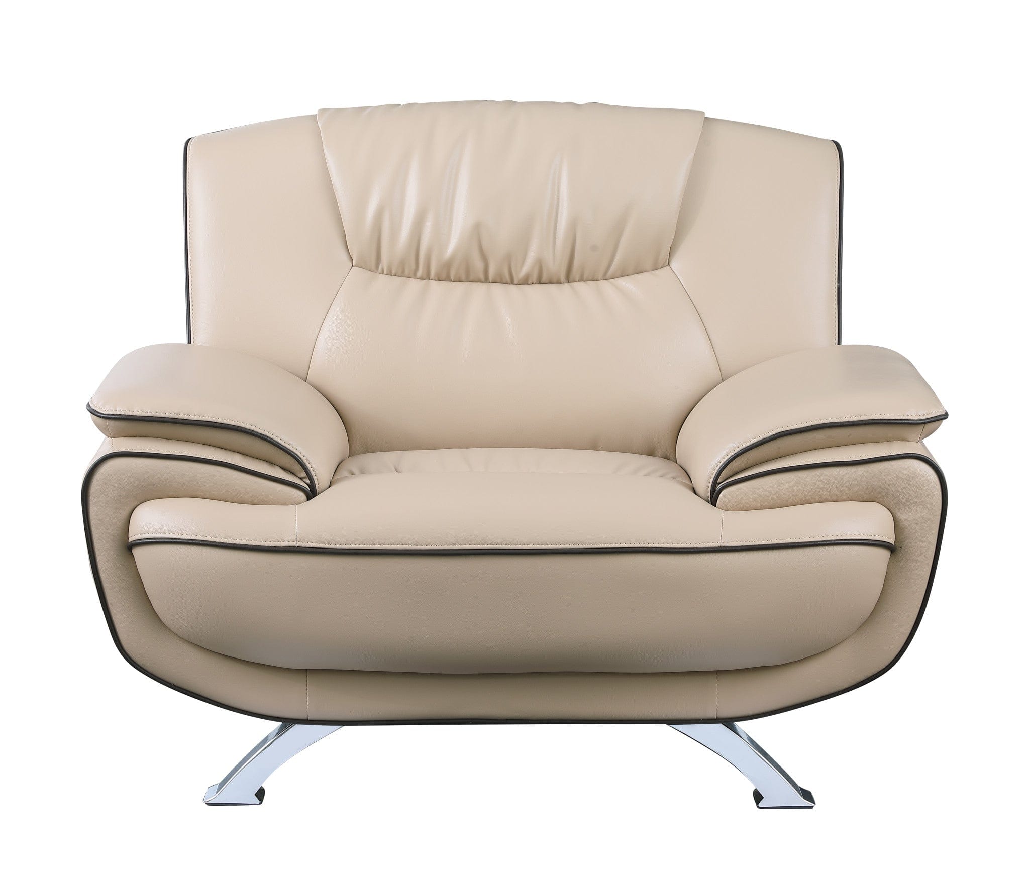 47" Beige And Silver Leather Match Arm Chair - Homeroots - Flyclothing LLC