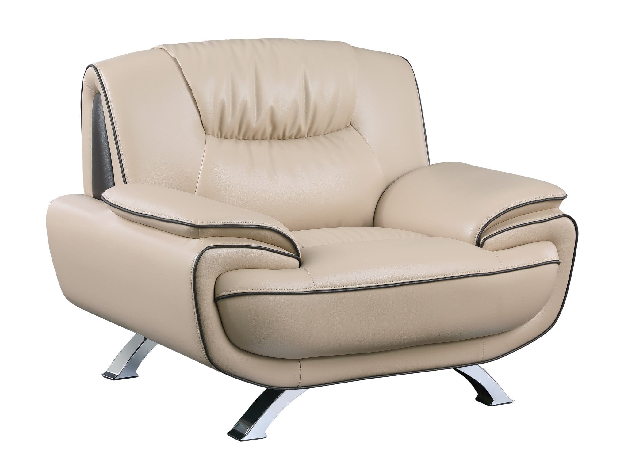 47" Beige And Silver Leather Match Arm Chair - Homeroots - Flyclothing LLC