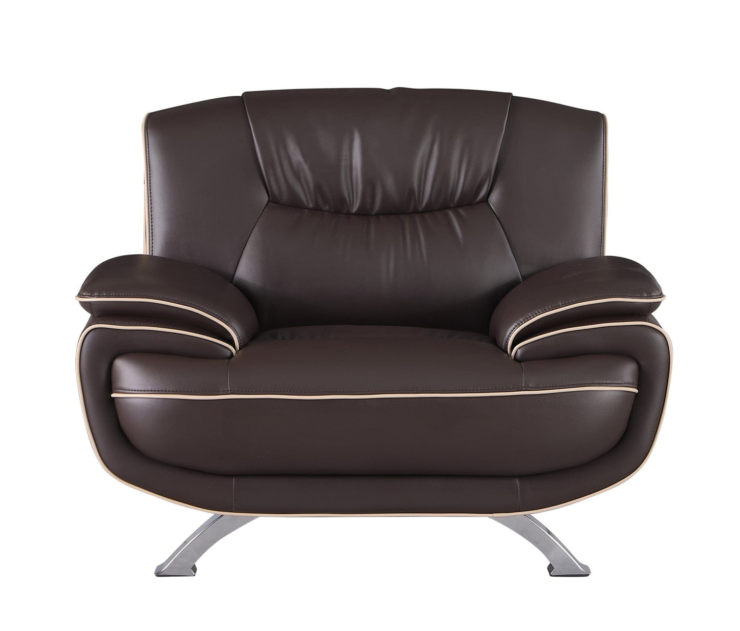 47" Brown and Silver Leather Match Arm Chair - Homeroots - Flyclothing LLC