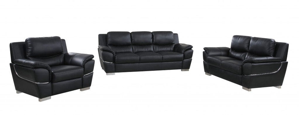 Three Piece Indoor Black Genuine Leather Six Person Seating Set - Homeroots