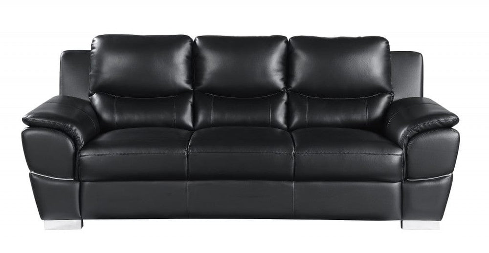 85" Black Leather Sofa With Silver Legs - Homeroots - Flyclothing LLC