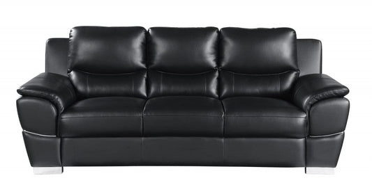85" Black Leather Sofa With Silver Legs - Homeroots