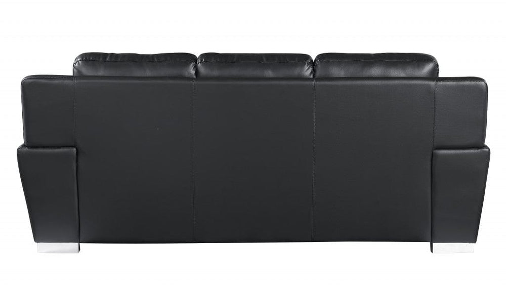 85" Black Leather Sofa With Silver Legs - Homeroots - Flyclothing LLC