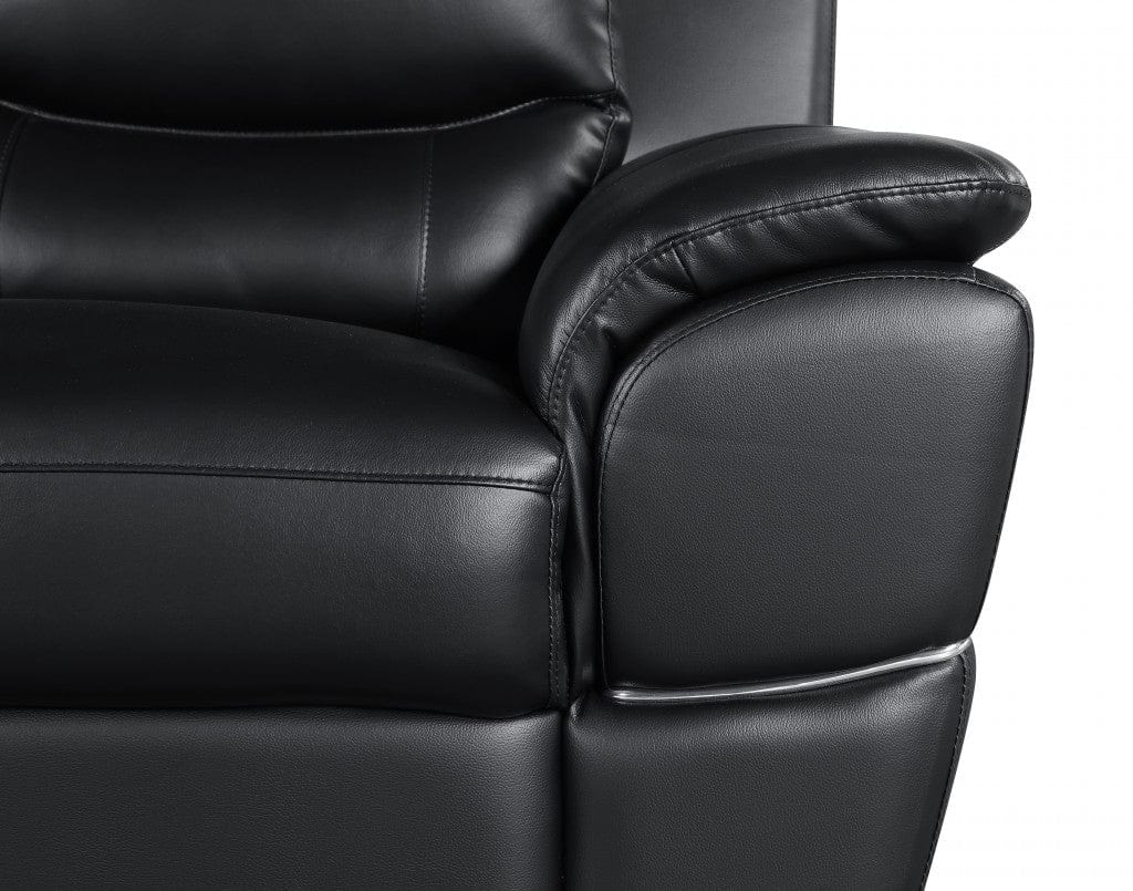 85" Black Leather Sofa With Silver Legs - Homeroots - Flyclothing LLC