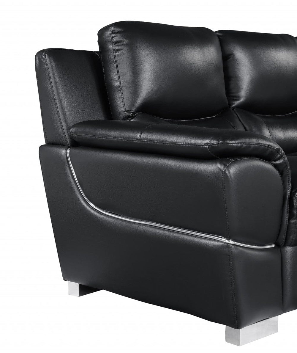 85" Black Leather Sofa With Silver Legs - Homeroots - Flyclothing LLC