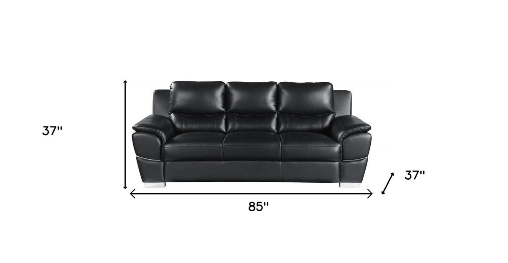 85" Black Leather Sofa With Silver Legs - Homeroots - Flyclothing LLC