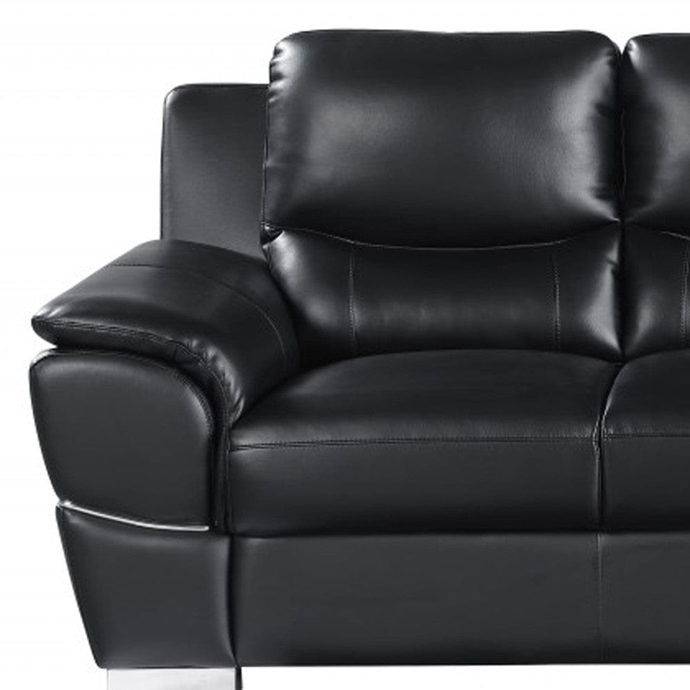 85" Black Leather Sofa With Silver Legs - Homeroots - Flyclothing LLC