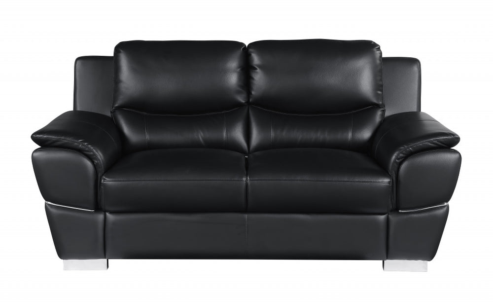 69" Black And Silver Faux Leather Love Seat - Homeroots