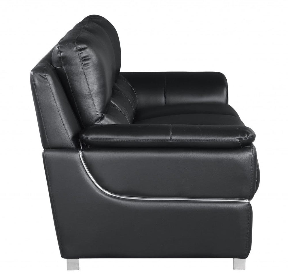 69" Black And Silver Faux Leather Love Seat - Homeroots - Flyclothing LLC