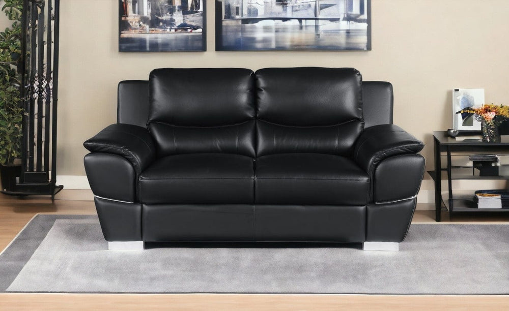 69" Black And Silver Faux Leather Love Seat - Homeroots - Flyclothing LLC