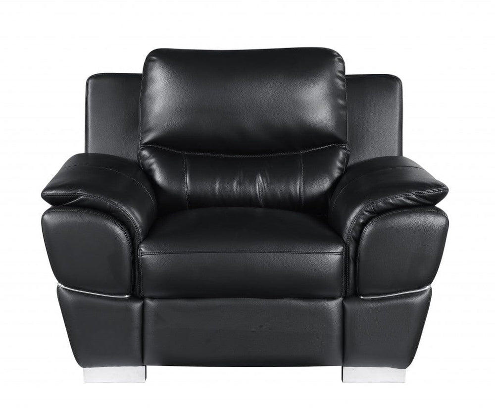 48" Black and Silver Leather Match Arm Chair - Homeroots