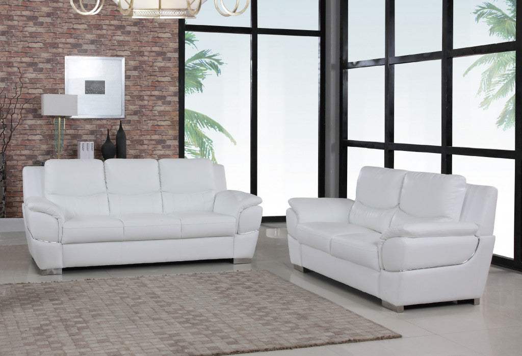 Three Piece Indoor White Genuine Leather Six Person Seating Set - Homeroots - Flyclothing LLC