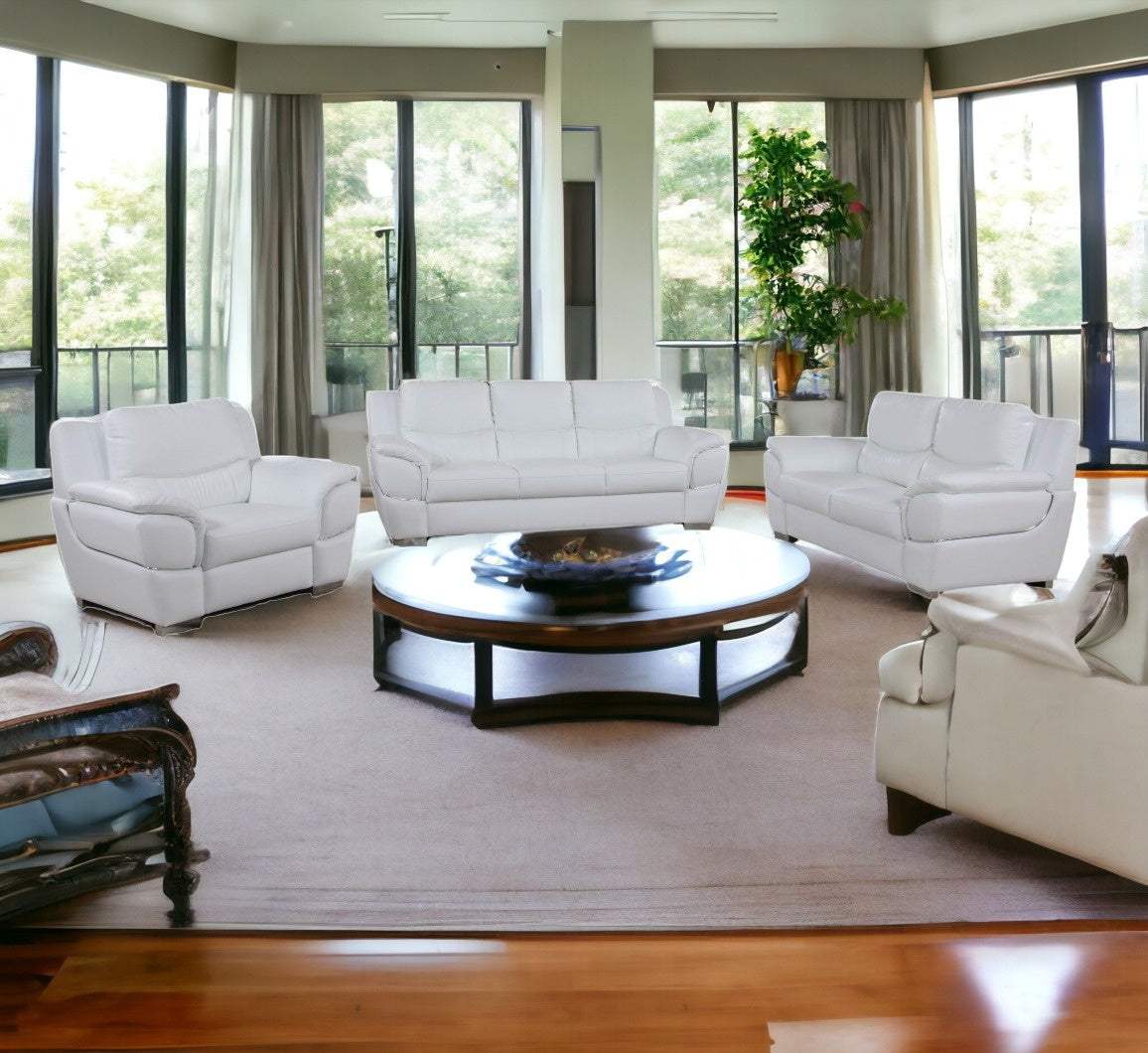 Three Piece Indoor White Genuine Leather Six Person Seating Set - Homeroots - Flyclothing LLC