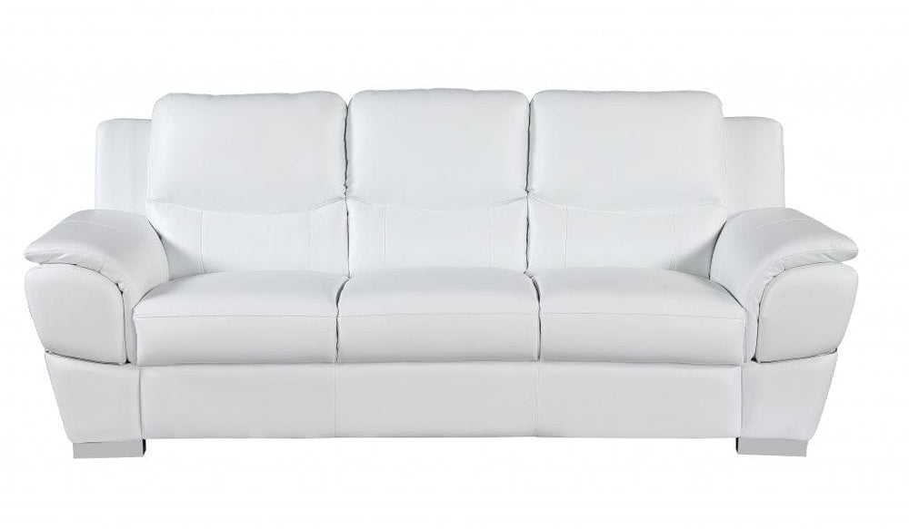 85" White Leather Sofa With Silver Legs - Homeroots - Flyclothing LLC
