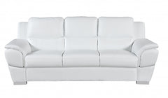 85" White Leather Sofa With Silver Legs