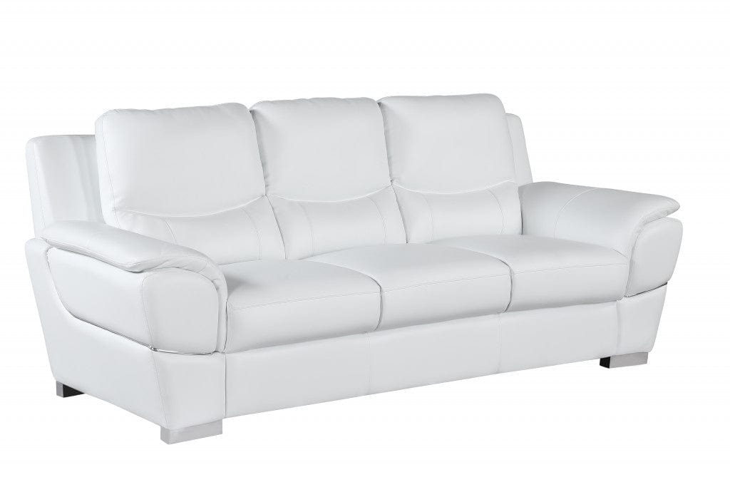 85" White Leather Sofa With Silver Legs - Homeroots - Flyclothing LLC