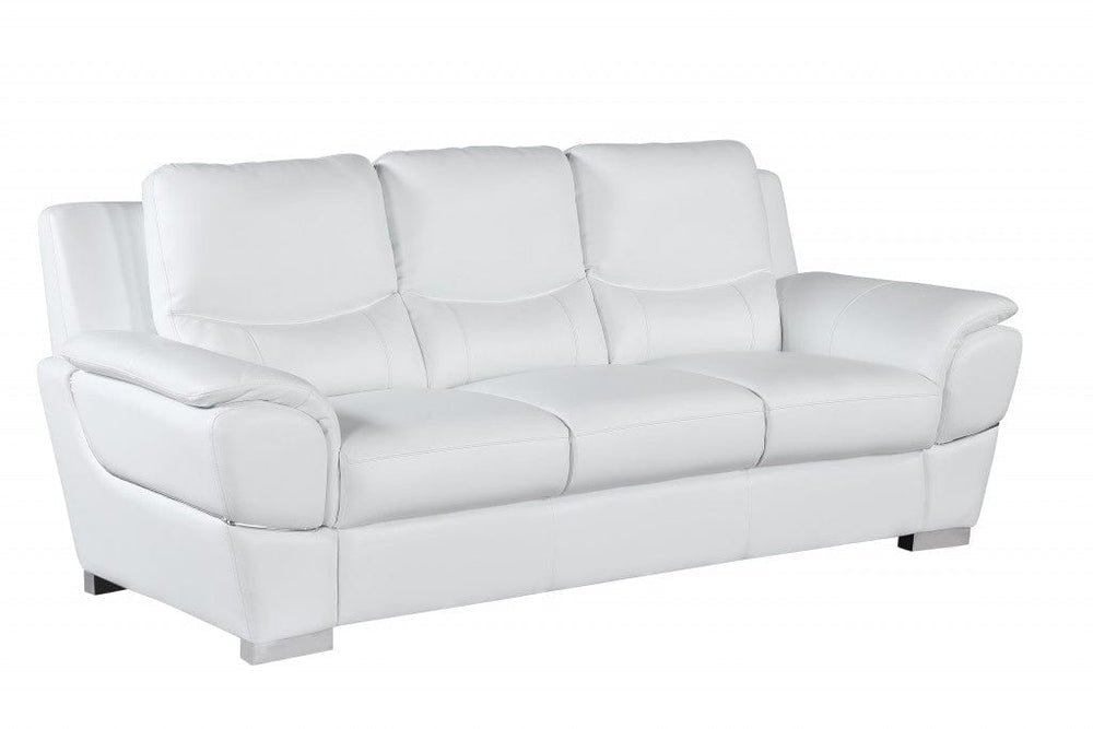 85" White Leather Sofa With Silver Legs - Homeroots - Flyclothing LLC